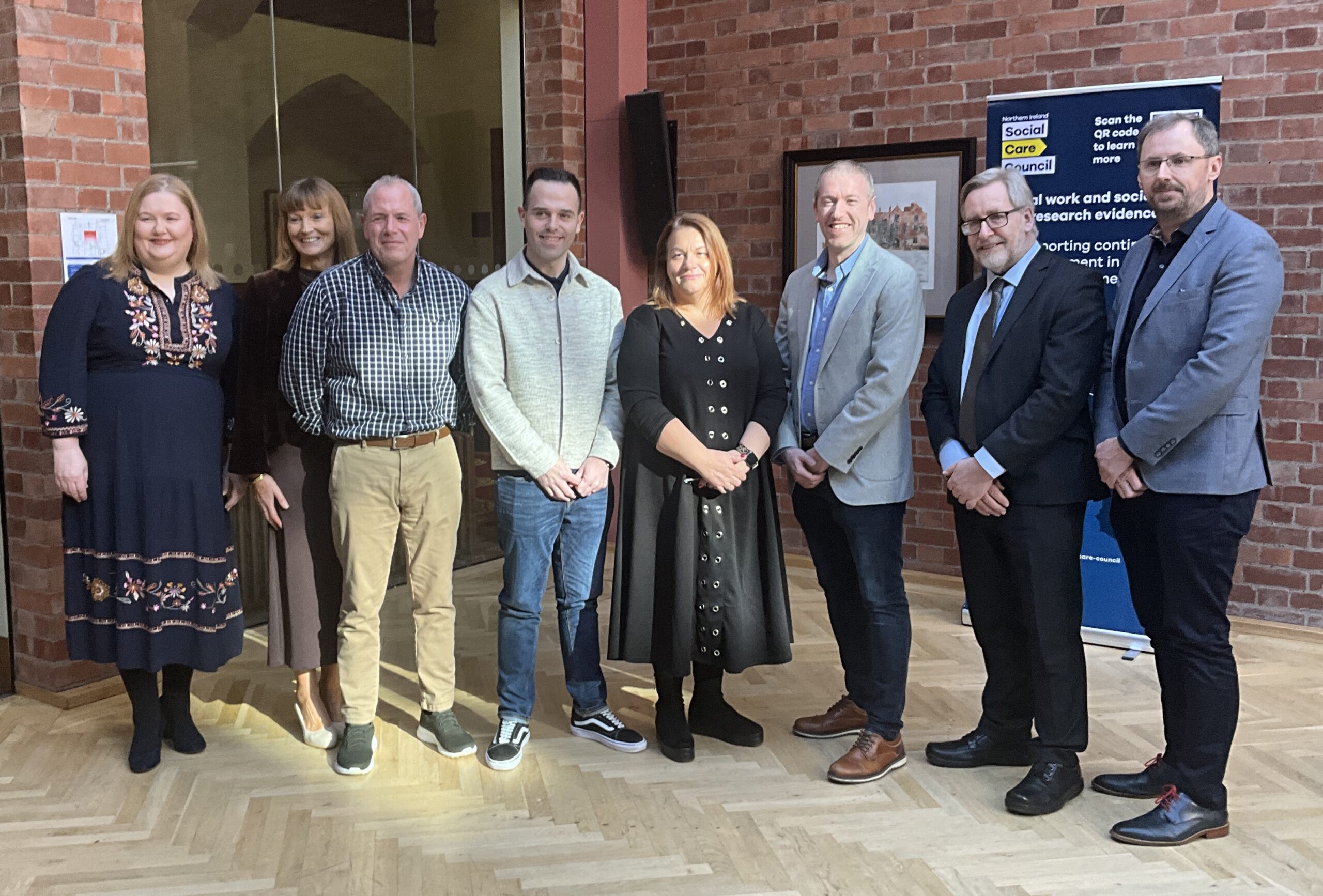 Pictured at the Northern Ireland Social Care Council’s 13th Annual Social Work and Social Care Research Conference at Riddel Hall, Belfast are from L-R: Tracy Reid, Chief Executive, Social Care Council, Anne McGlade, Research Lead, Social Care Council, Dr Gerry Marshall, Lecturer in Social Work, Queen's University Belfast, Jonathan Dillon, Head of Service, Northern Health and Social Care Trust, Carole Kirk, Head of Service, Northern Health and Social Care Trust, Professor Paul Best, Director of the Centre for Technological Innovation in Mental Health and Education, Queen's University Belfast, Dr Donald Macaskill, Chief Executive, Scottish Care and Dr Kenneth Burns, Programme Director, Bachelor of Social Work Degree, University College Cork. 