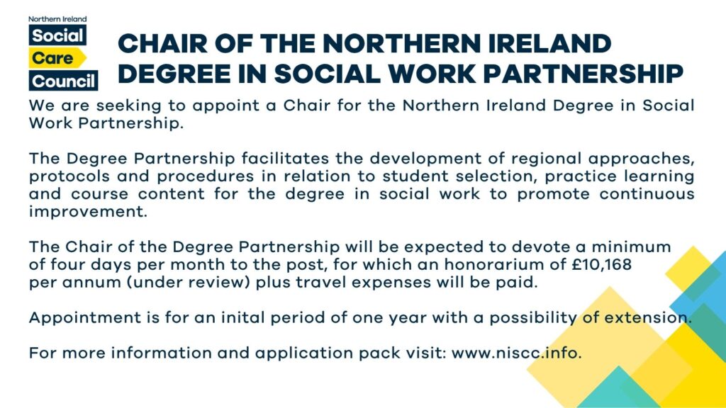 Chair of the Northern Ireland degree in social work partnership recruitment graphic