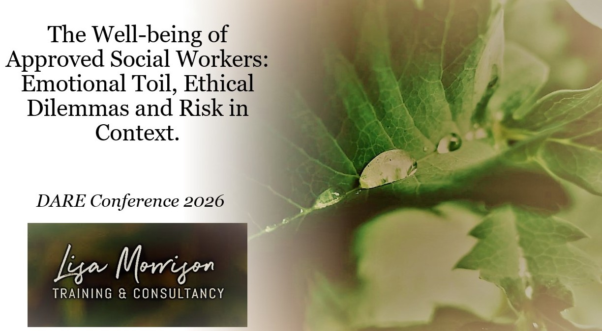 PowerPoint cover slide showing 'The well-being of Approved Social Workers: Emotional toil, ethical dilemmas and risk in context'.
