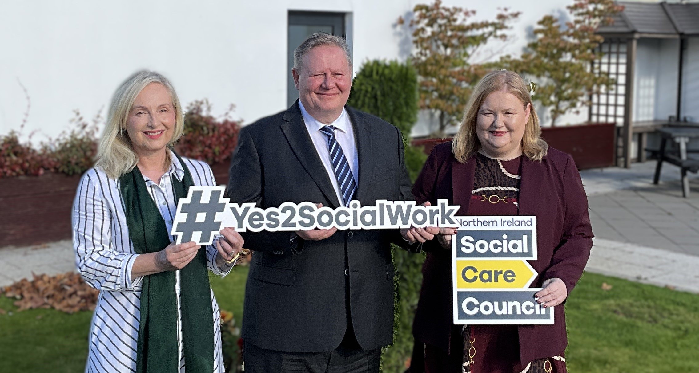 Launching the #Yes2SocialWork campagin from the Northern Ireland Social Care Council L-R: Interim Head of Workforce Development Tricia Devlin, Board Chair Sean Holland and Chief Executive Tracy Reid.